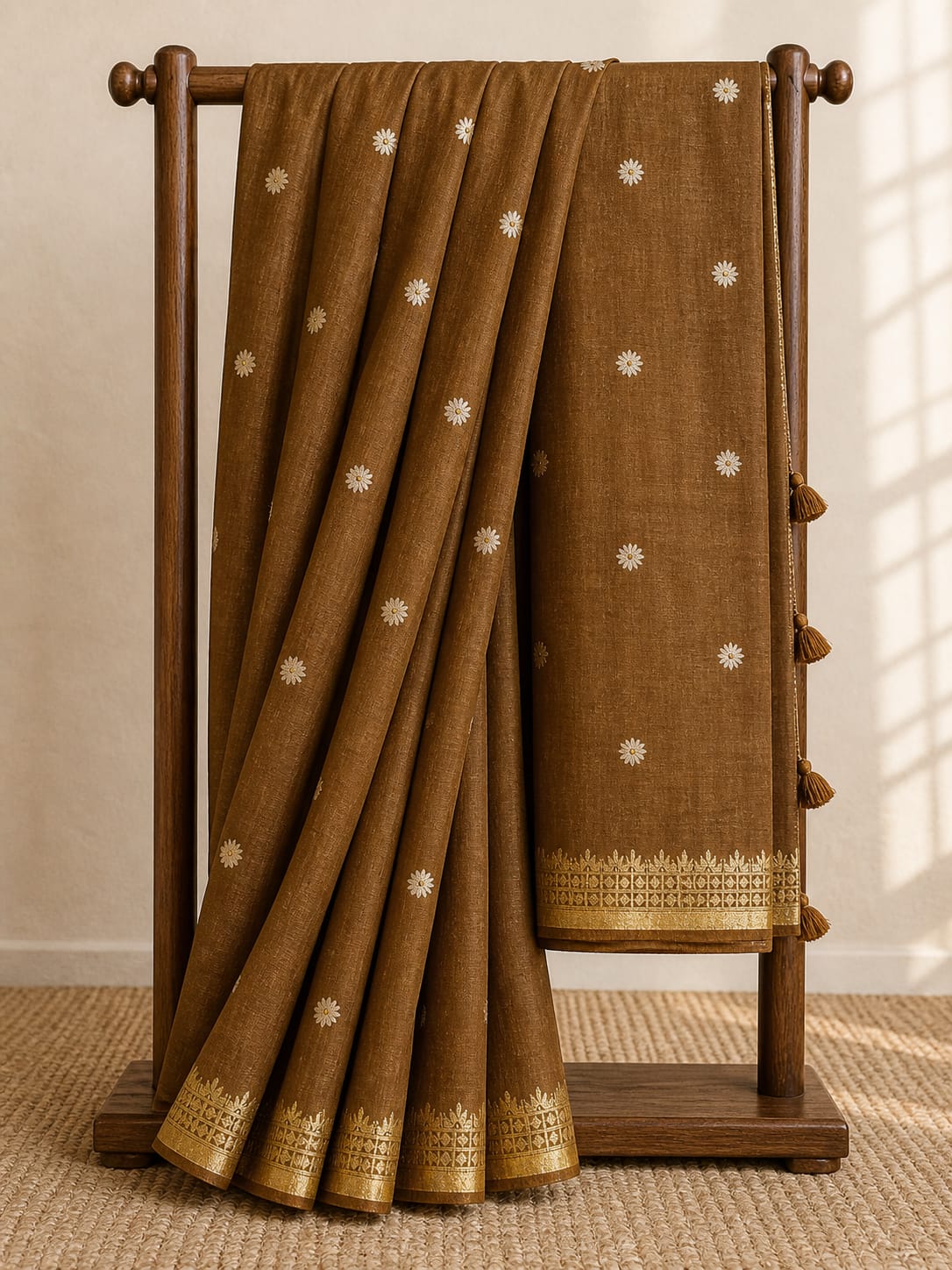 Elegant earthy brown saree