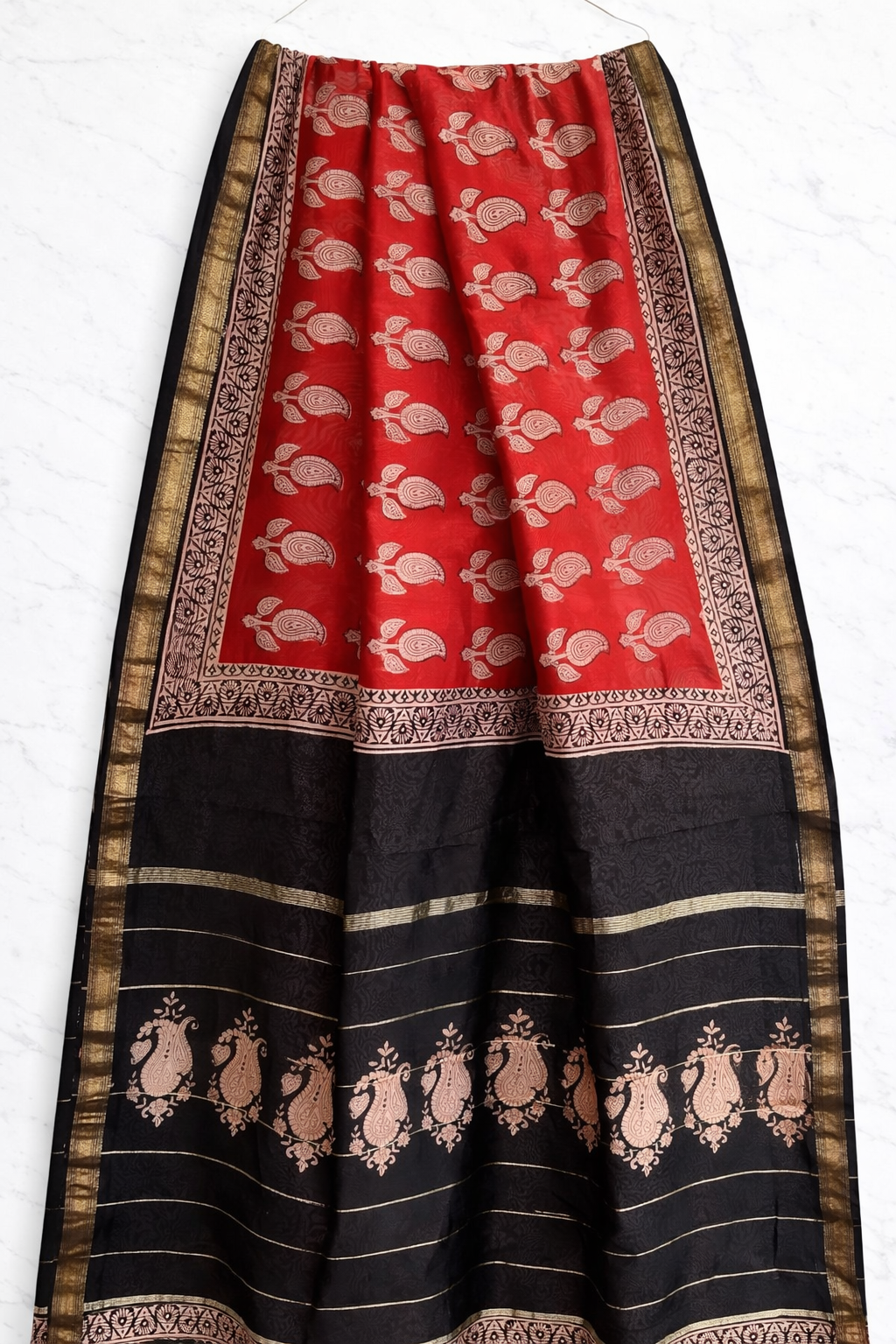 Chanderi Handblock Print silk saree