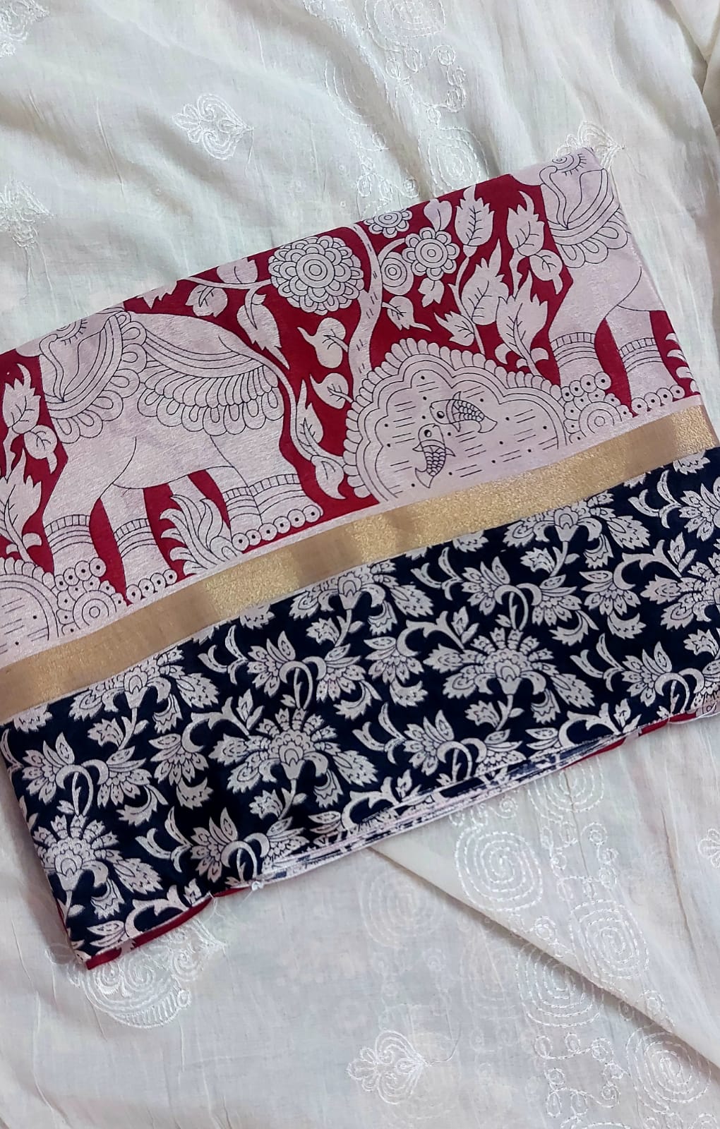 Kalamkari-inspired digital/printed saree