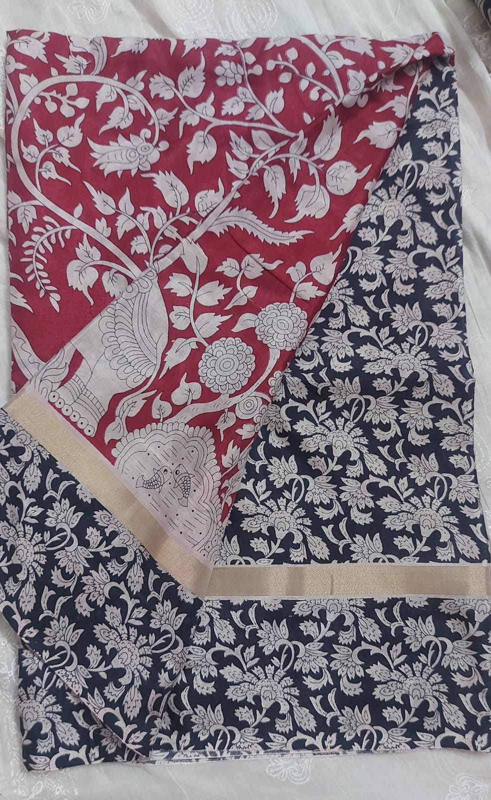 Kalamkari-inspired digital/printed saree